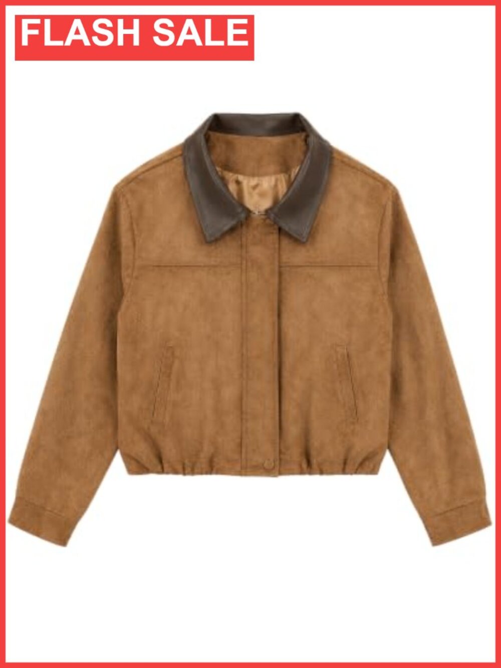 Faux Suede Bomber Jacket Zip Up Collar Cropped Casual Coat